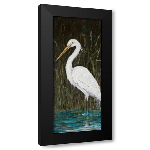 White Egret Black Modern Wood Framed Art Print by DeRice, Julie