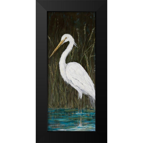 White Egret Black Modern Wood Framed Art Print by DeRice, Julie