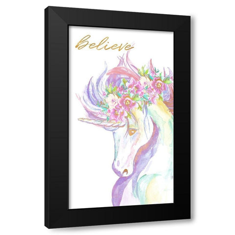 Believe Unicorn Black Modern Wood Framed Art Print with Double Matting by Goodrich, Chelsea