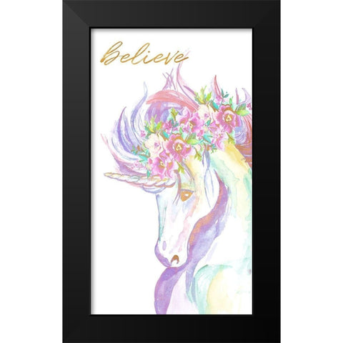 Believe Unicorn Black Modern Wood Framed Art Print by Goodrich, Chelsea