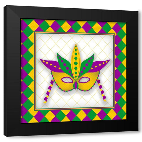 Mardi Gras Mask Black Modern Wood Framed Art Print by SD Graphics Studio