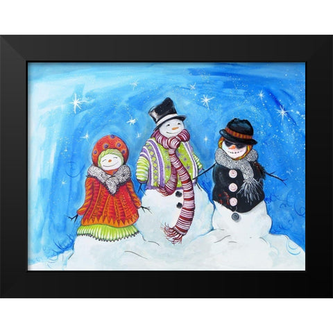 Snow Villagers Black Modern Wood Framed Art Print by Diannart