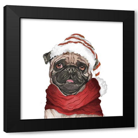 Holiday Pug Black Modern Wood Framed Art Print with Double Matting by Medley, Elizabeth