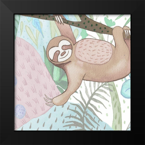 Swinging Sloth Black Modern Wood Framed Art Print by Medley, Elizabeth