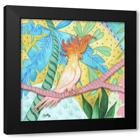 Playful Parrot Black Modern Wood Framed Art Print with Double Matting by Medley, Elizabeth