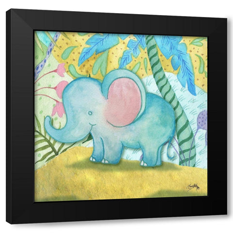 Playful Elephant Black Modern Wood Framed Art Print with Double Matting by Medley, Elizabeth