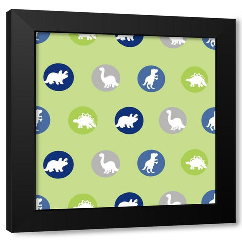 Dino Circle Pattern Black Modern Wood Framed Art Print by Quach, Anna
