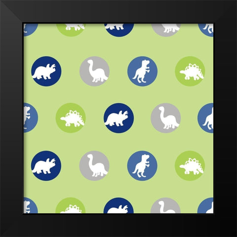 Dino Circle Pattern Black Modern Wood Framed Art Print by Quach, Anna