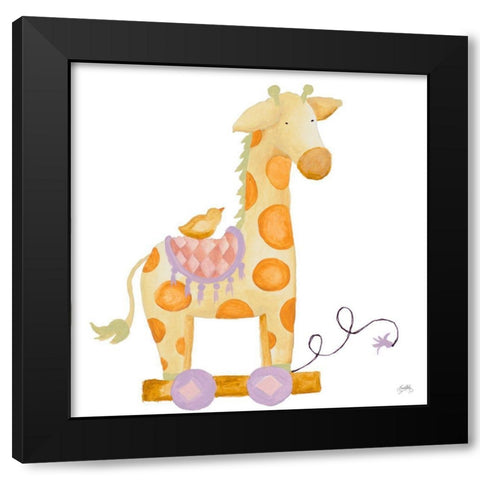 Whimsical Giraffe Black Modern Wood Framed Art Print with Double Matting by Medley, Elizabeth