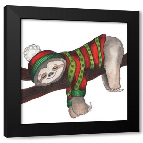 Christmas Sloth III Black Modern Wood Framed Art Print with Double Matting by Medley, Elizabeth