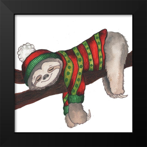 Christmas Sloth III Black Modern Wood Framed Art Print by Medley, Elizabeth