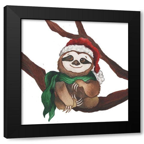 Christmas Sloth I Black Modern Wood Framed Art Print with Double Matting by Medley, Elizabeth