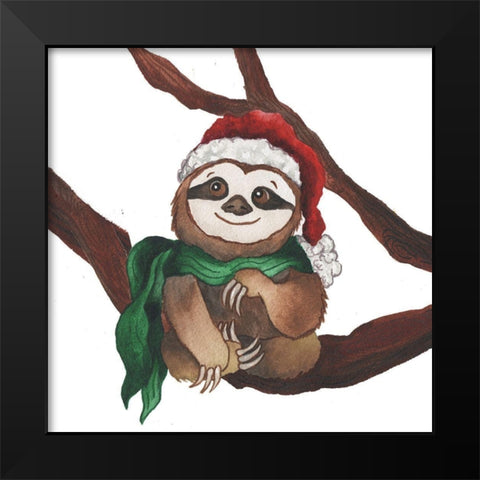 Christmas Sloth I Black Modern Wood Framed Art Print by Medley, Elizabeth