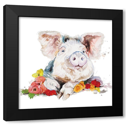 Happy Little Pig Black Modern Wood Framed Art Print with Double Matting by Pinto, Patricia