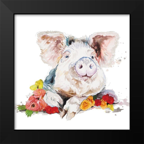 Happy Little Pig Black Modern Wood Framed Art Print by Pinto, Patricia