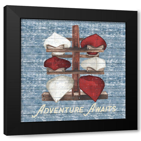 Adventure Awaits Canoes Black Modern Wood Framed Art Print with Double Matting by Medley, Elizabeth