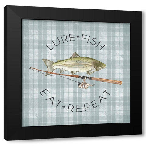 Lure Fish Eat Repeat Black Modern Wood Framed Art Print with Double Matting by Medley, Elizabeth