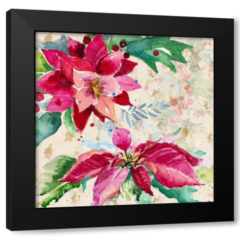 Holiday Poinsettia I Black Modern Wood Framed Art Print with Double Matting by Pinto, Patricia
