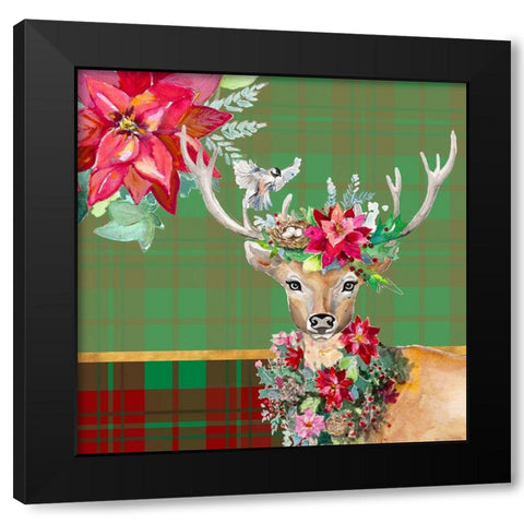 Holiday Reindeer on Plaid II Black Modern Wood Framed Art Print with Double Matting by Pinto, Patricia