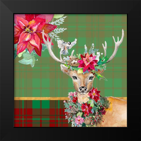 Holiday Reindeer on Plaid II Black Modern Wood Framed Art Print by Pinto, Patricia