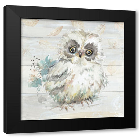 Baby Owl Amongst the Falling Leaves Black Modern Wood Framed Art Print by Pinto, Patricia