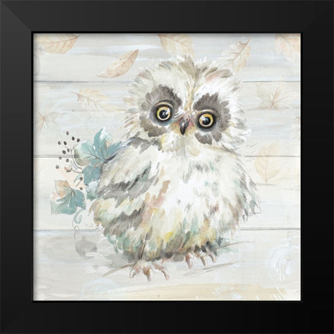 Baby Owl Amongst the Falling Leaves Black Modern Wood Framed Art Print by Pinto, Patricia