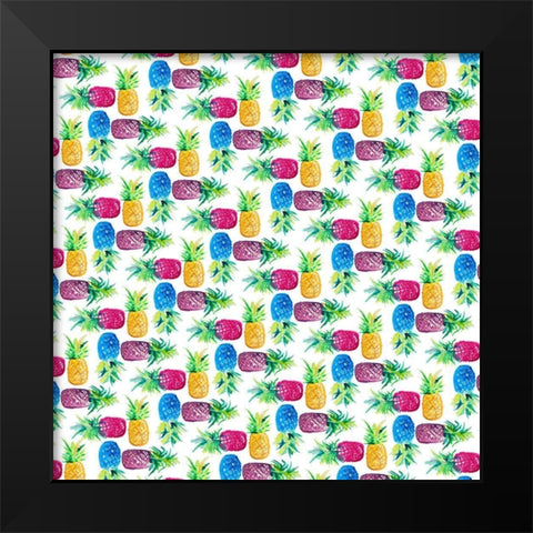 Pineapple Party Pattern Black Modern Wood Framed Art Print by Loreth, Lanie