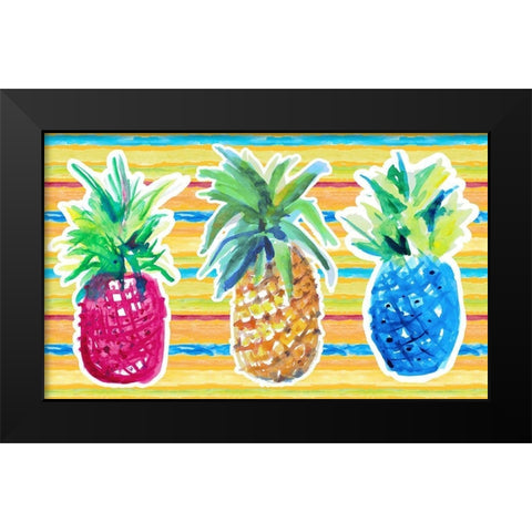 Vibrant Pineapple Trio Black Modern Wood Framed Art Print by Loreth, Lanie