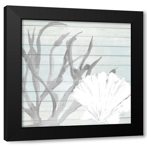 Seashell on Blue Wood Background Black Modern Wood Framed Art Print with Double Matting by DeRice, Julie