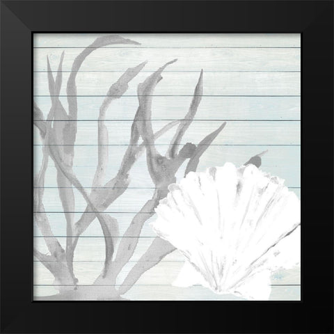 Seashell on Blue Wood Background Black Modern Wood Framed Art Print by DeRice, Julie