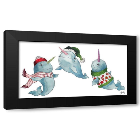 Christmas Narwhals Black Modern Wood Framed Art Print by Medley, Elizabeth