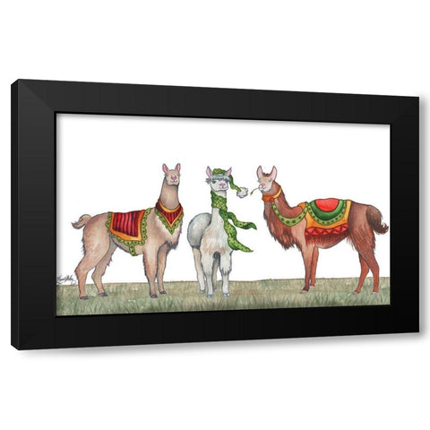Christmas Llamas Black Modern Wood Framed Art Print with Double Matting by Medley, Elizabeth