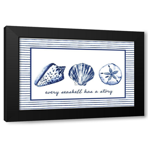 Every Seashell Has A Story Black Modern Wood Framed Art Print by Gaynor, Janice