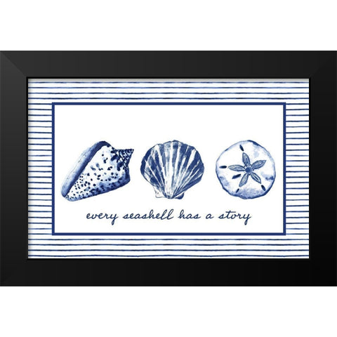 Every Seashell Has A Story Black Modern Wood Framed Art Print by Gaynor, Janice