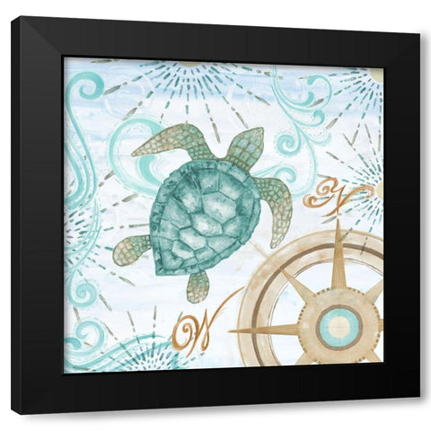 Teal Coastal Collection II Black Modern Wood Framed Art Print with Double Matting by Gaynor, Janice