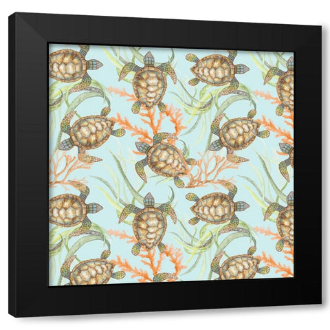 Swimming Turtle Pattern Black Modern Wood Framed Art Print by Gaynor, Janice