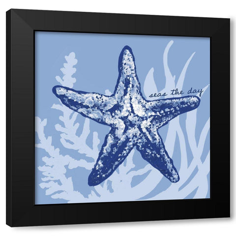 Blue on Blue Starfish Black Modern Wood Framed Art Print by Gaynor, Janice