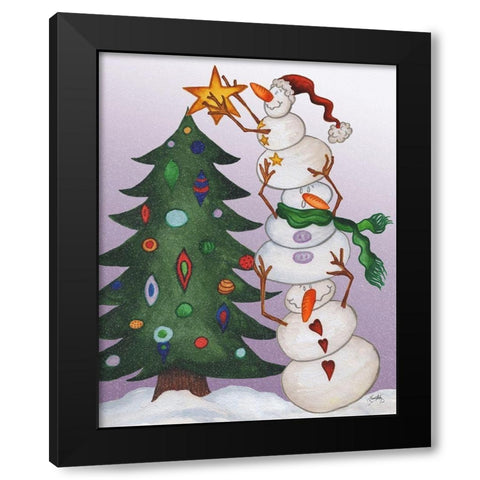 Decorating Snowmen Black Modern Wood Framed Art Print with Double Matting by Medley, Elizabeth