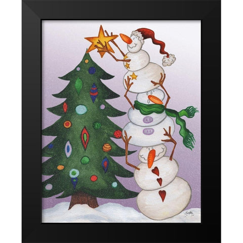 Decorating Snowmen Black Modern Wood Framed Art Print by Medley, Elizabeth