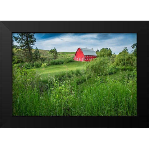 Little Farm Black Modern Wood Framed Art Print by Jimmyz