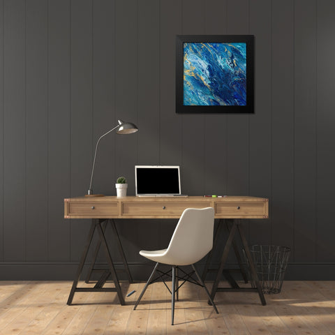 Blue Marble Black Modern Wood Framed Art Print by Hakimipour, Tiffany