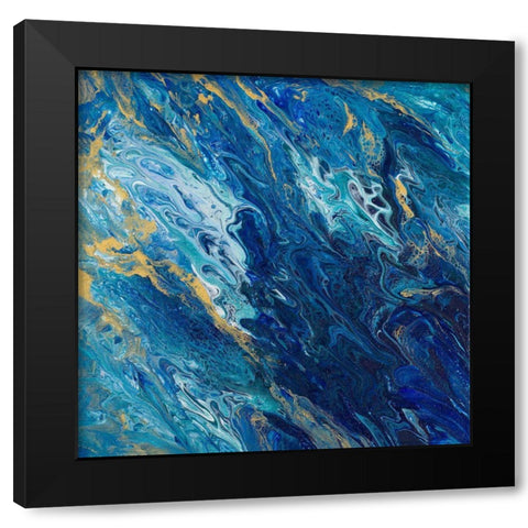 Blue Marble Black Modern Wood Framed Art Print with Double Matting by Hakimipour, Tiffany