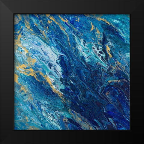 Blue Marble Black Modern Wood Framed Art Print by Hakimipour, Tiffany