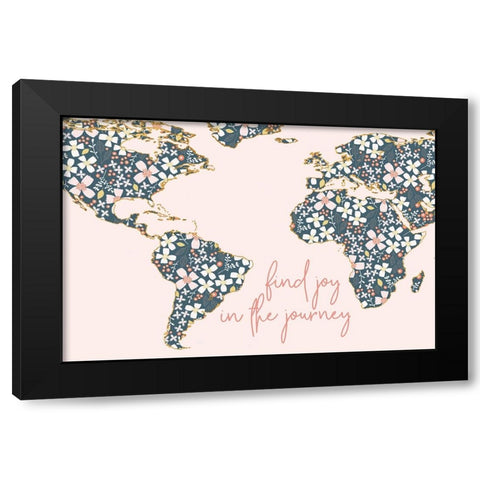 Find Joy In The Journey Map on Pink Black Modern Wood Framed Art Print with Double Matting by Gardner, Sarah