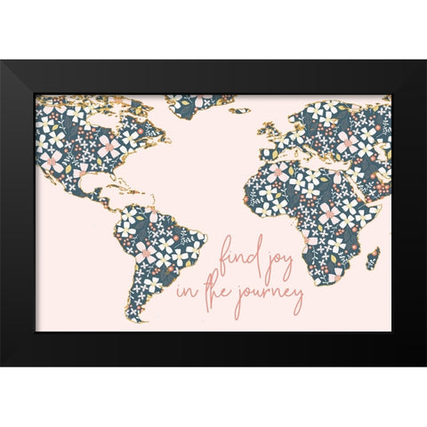 Find Joy In The Journey Map on Pink Black Modern Wood Framed Art Print by Gardner, Sarah