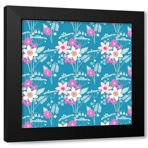 Hedgrow Blooms Pattern Black Modern Wood Framed Art Print by Gardner, Sarah