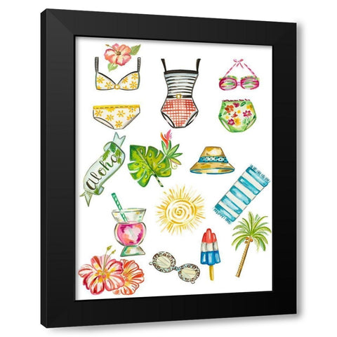 Beach Accessories Black Modern Wood Framed Art Print by Del Sol, Ani