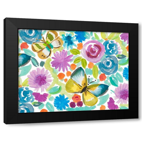 Tropical Butterfly Garden Black Modern Wood Framed Art Print by Del Sol, Ani