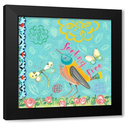 Nature Garden with Bird Black Modern Wood Framed Art Print with Double Matting by Del Sol, Ani