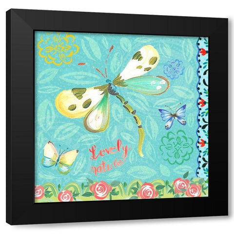 Nature Garden with Dragonfly Black Modern Wood Framed Art Print with Double Matting by Del Sol, Ani